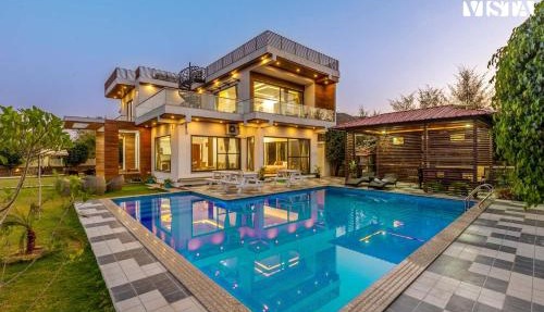 StayVista's Bella Dream - Mountain-View with Outdoor Pool, Lawn featuring a Gazebo & Indoor Games